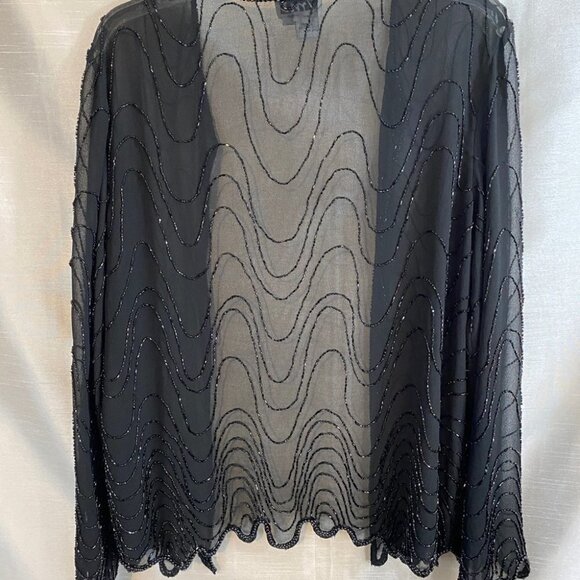Vintage JMC New  York Black Hand Beaded Sheer Jacket Ladies M - Picture 11 of 12